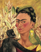 Self-Portrait with Monkey and Parrot 1942