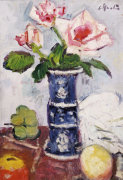 Pink Roses in a Chinese Blue and White Vase