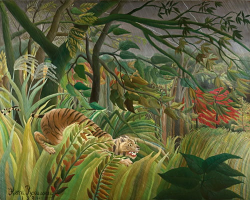 Tiger in a Tropical Storm (Surprised!) Art Print by Henri Rousseau at ...