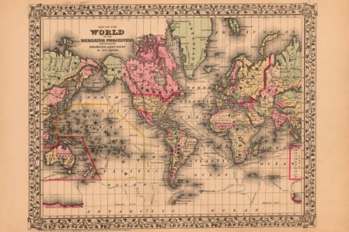 Map of the World, 1867 Art Print by Ward Maps | King & McGaw