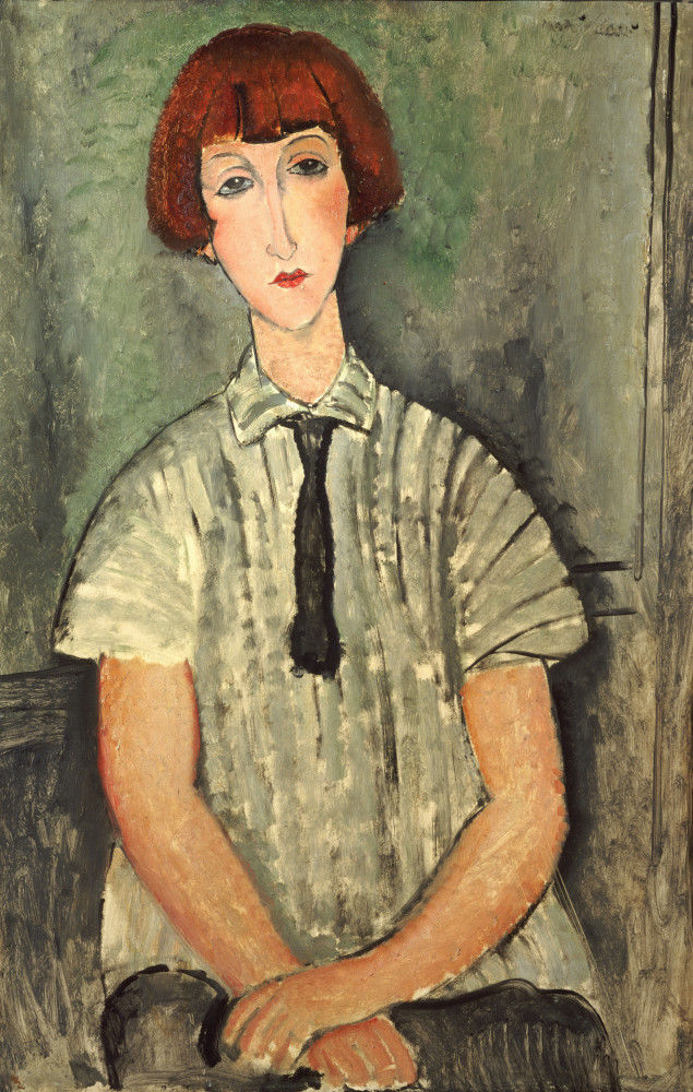 Young Girl in a Striped Shirt, 1917 Art Print by Amedeo