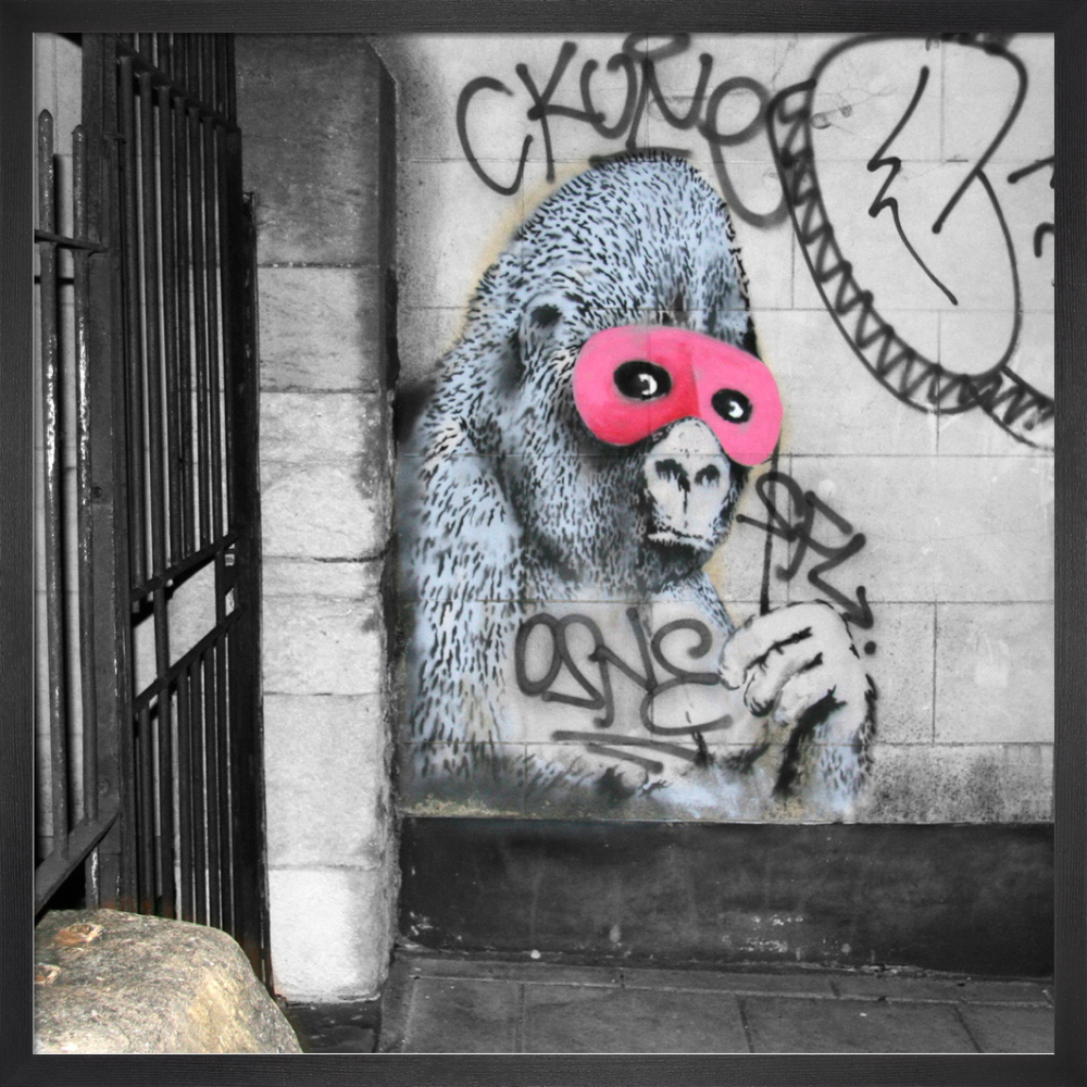banksy 最初期作品「gorilla」プリントキャンバス Banksy Gorilla Artist Canvas – ClockCanvas