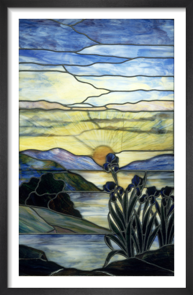 Stained Glass Window With Iris And Sunset C 1900 Art Print By