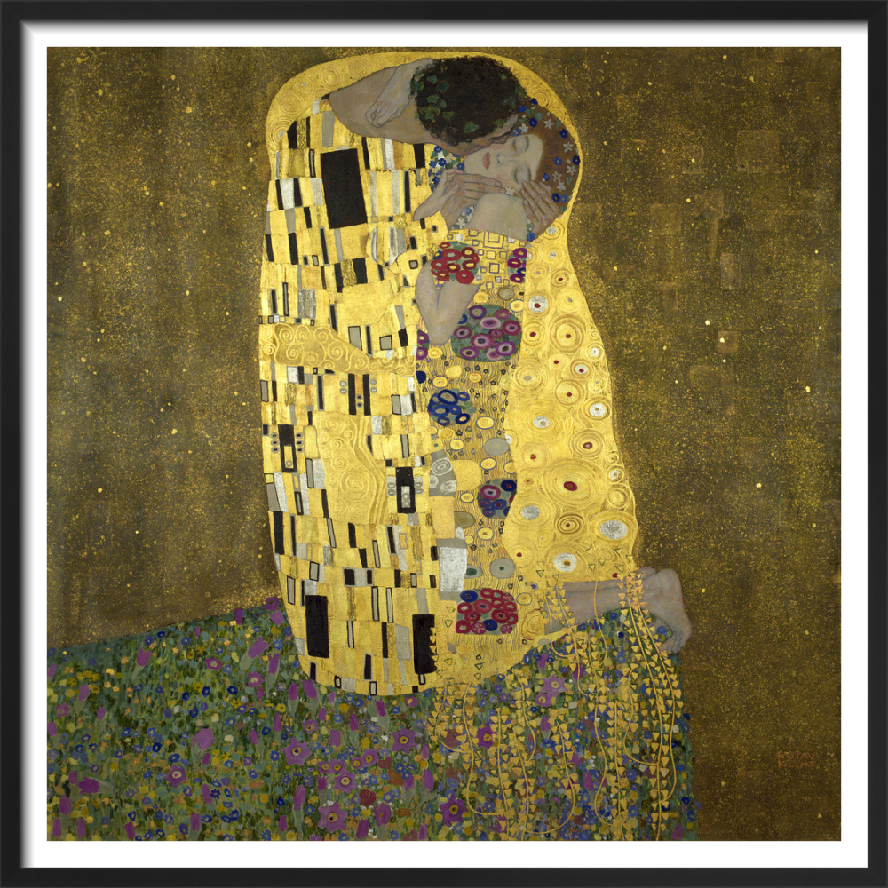 Gustav Klimt 愛の絵画 大きい金色フレーム Kiss' - Painted by Gustav Klimt - Circa. 1908. Premium Gold