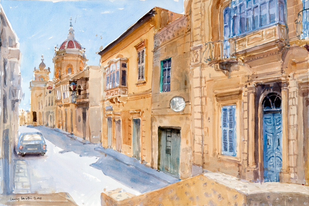 Looking towards the Church, Xaghra, Gozo Art Print by Lucy Willis