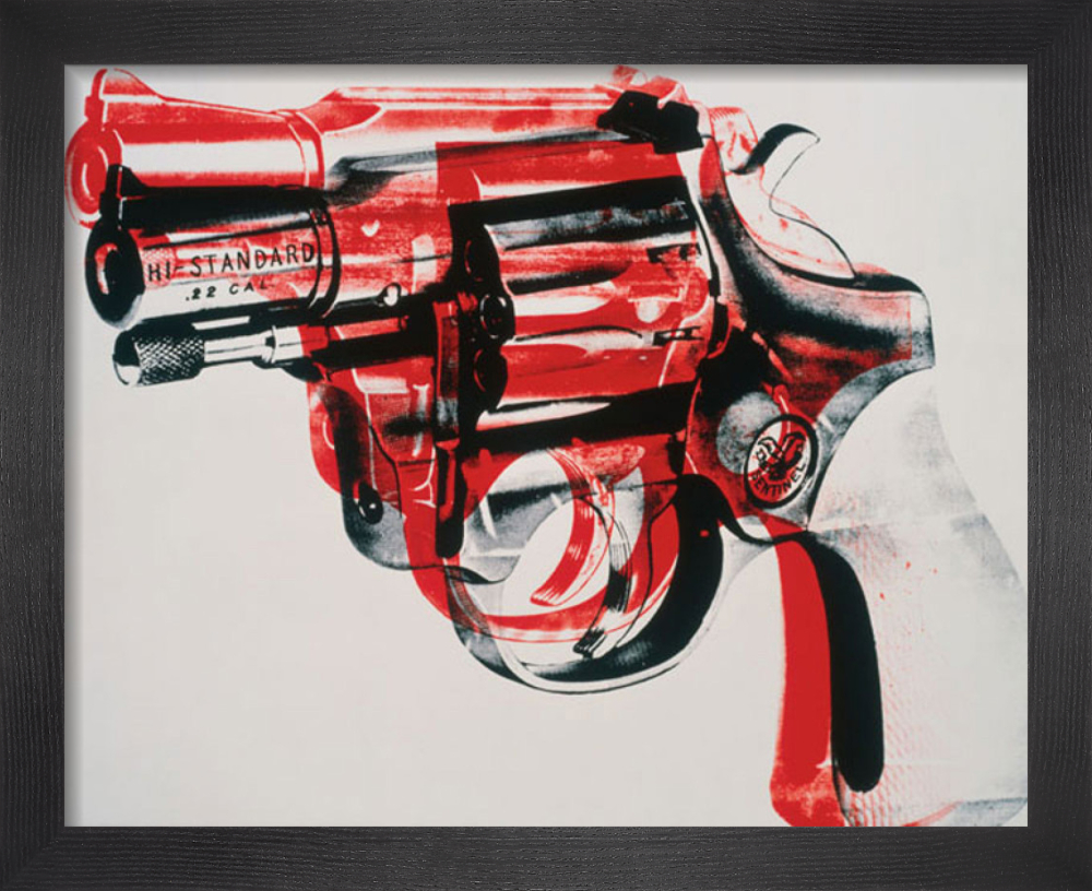 WARHOL、Gun、希少画集画、新品額装付 Gun, c.1981-82 (black and red on white) Poster by Andy