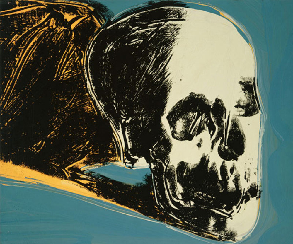 Skull, 1976 (yellow on teal) Art Print by Andy Warhol | King & McGaw