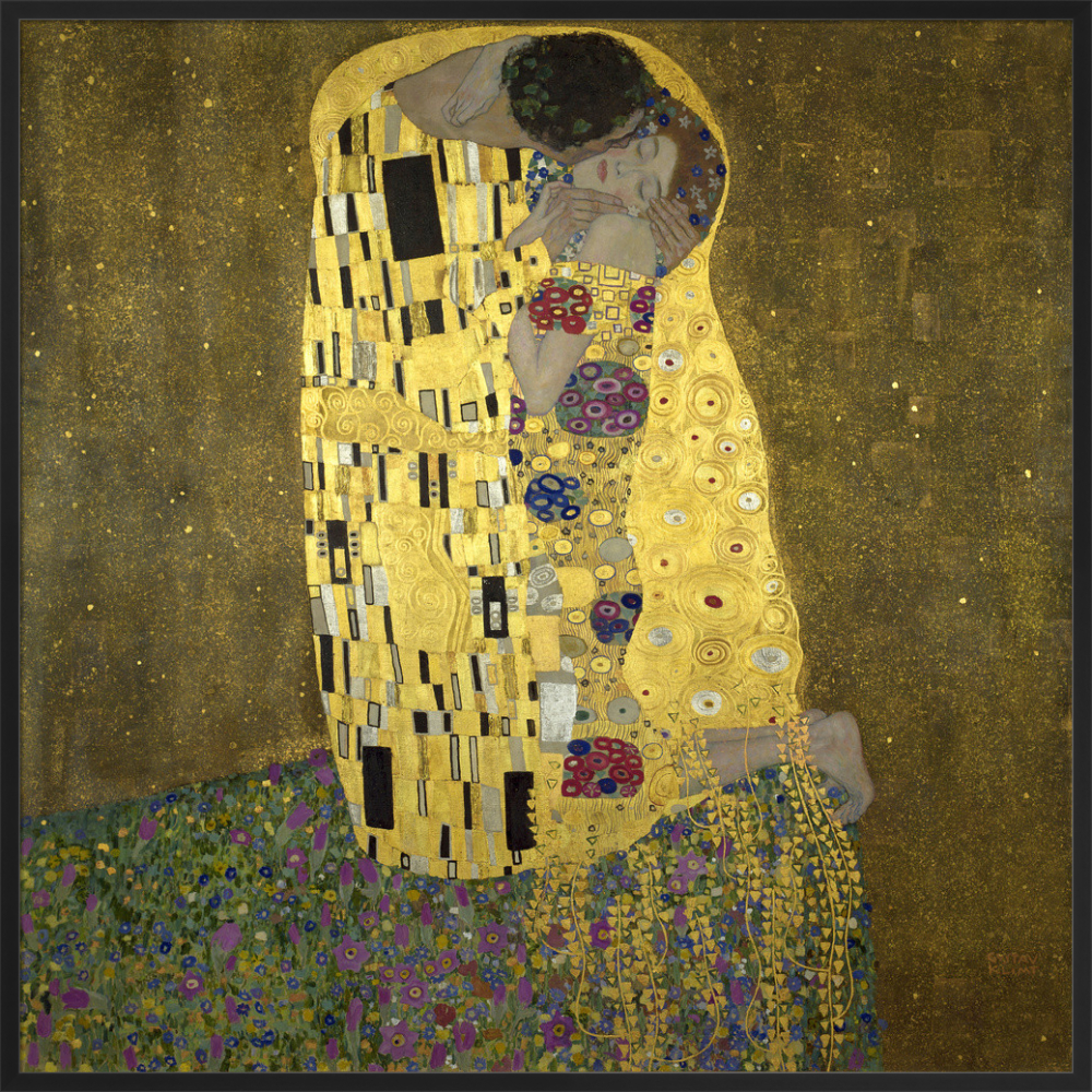 Gustav Klimt 愛の絵画 大きい金色フレーム Kiss' - Painted by Gustav Klimt - Circa. 1908. Premium Gold