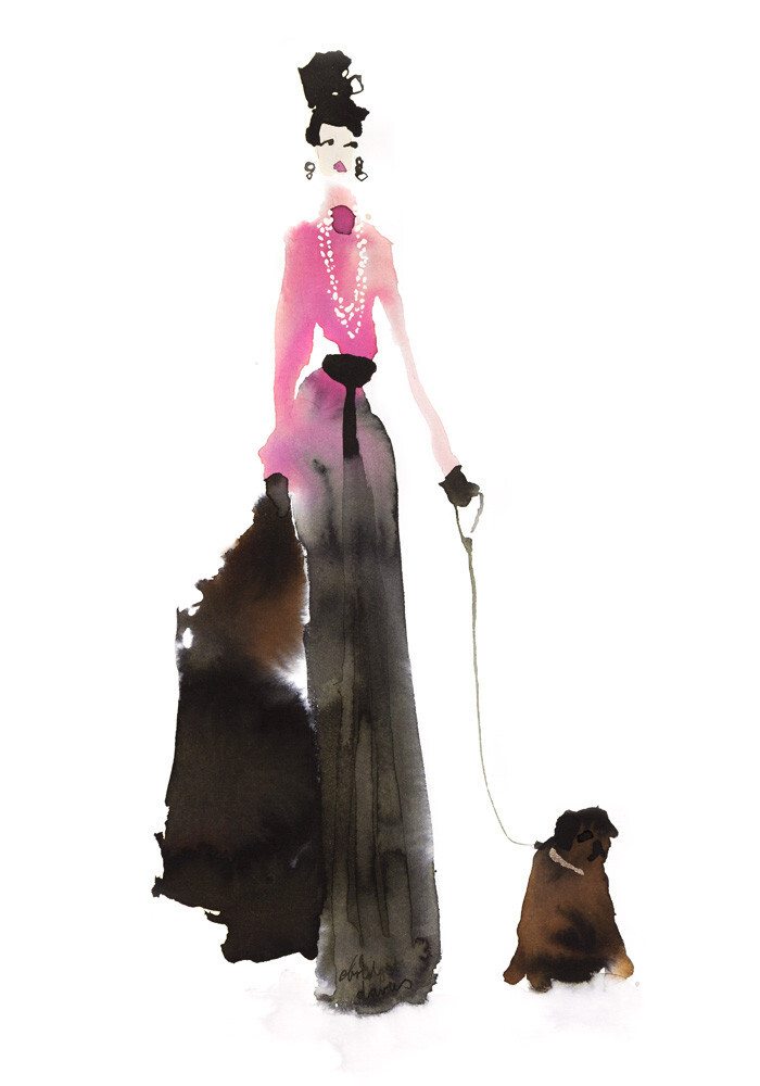 What to Wear When Walking the Dogs - Pink & Pearls Art Print by Bridget ...