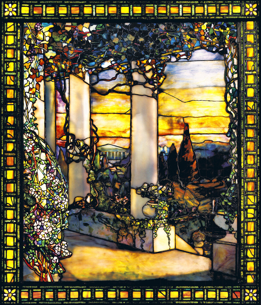 Stained/Leaded glass/POSTER/Louis Comfort Tiffany, “Magnolias and Irises”  (1908)