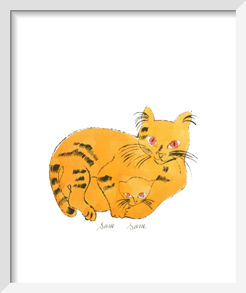 Cat from 25 Cats Name[d] Sam and One Blue Pussy, 1954 (yellow cat with  kitten) Art Print by Andy Warhol | King & McGaw