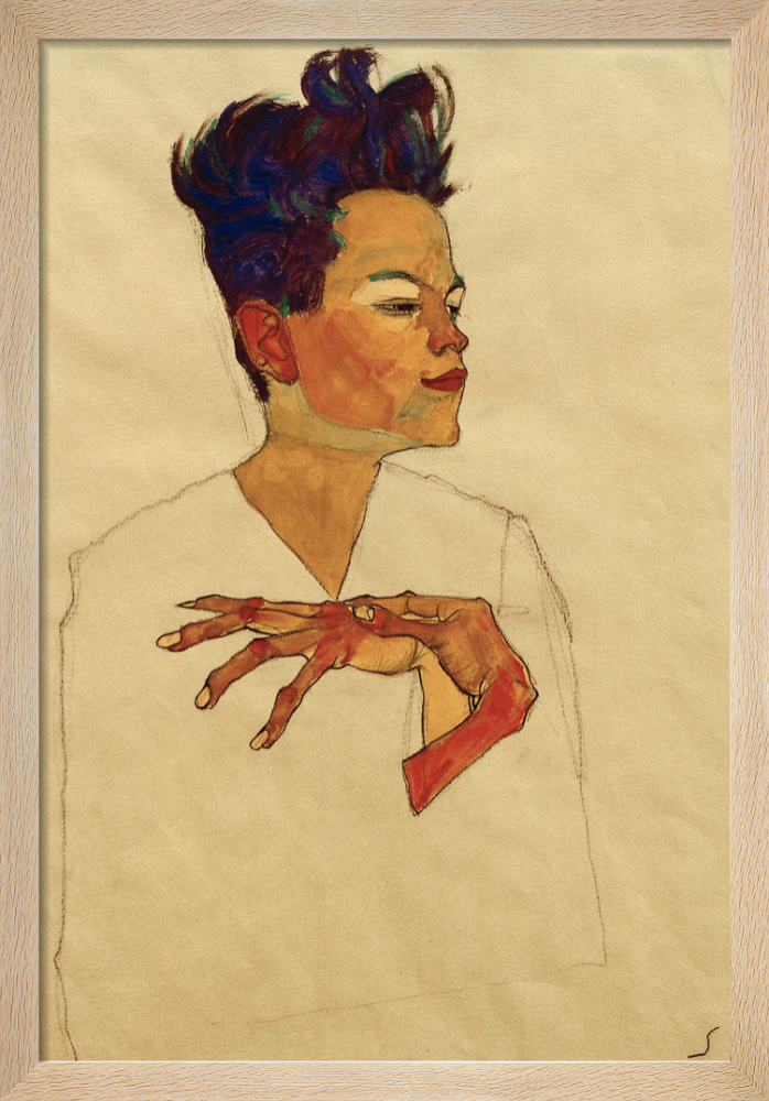 Self Portrait with Hands on Chest, 1910 Art Print by Egon Schiele