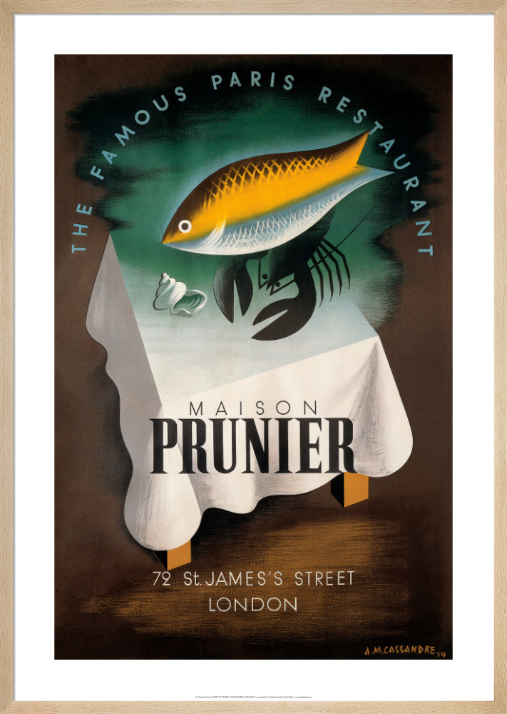 PRUNIER by A.M. CASSANDRE 1930s リトグラフ額付 PRUNIER by A.M. CASSANDRE 1930s リトグラフ額付