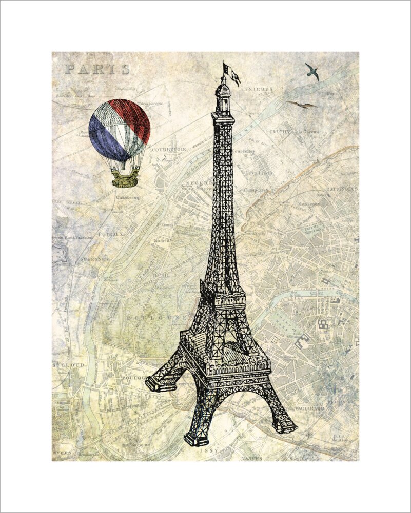 Eiffel Map Art Print by Marion McConaghie | King  McGaw