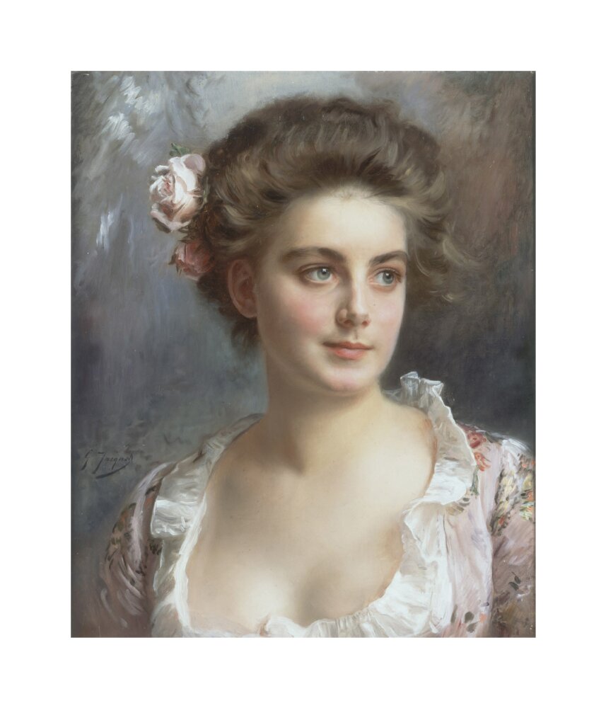 Gustave Jean Jacquet,Portrait outlet of a Lady in a White Bonnet,large wall art,framed wall art,canvas wall art,large canvas,M5921